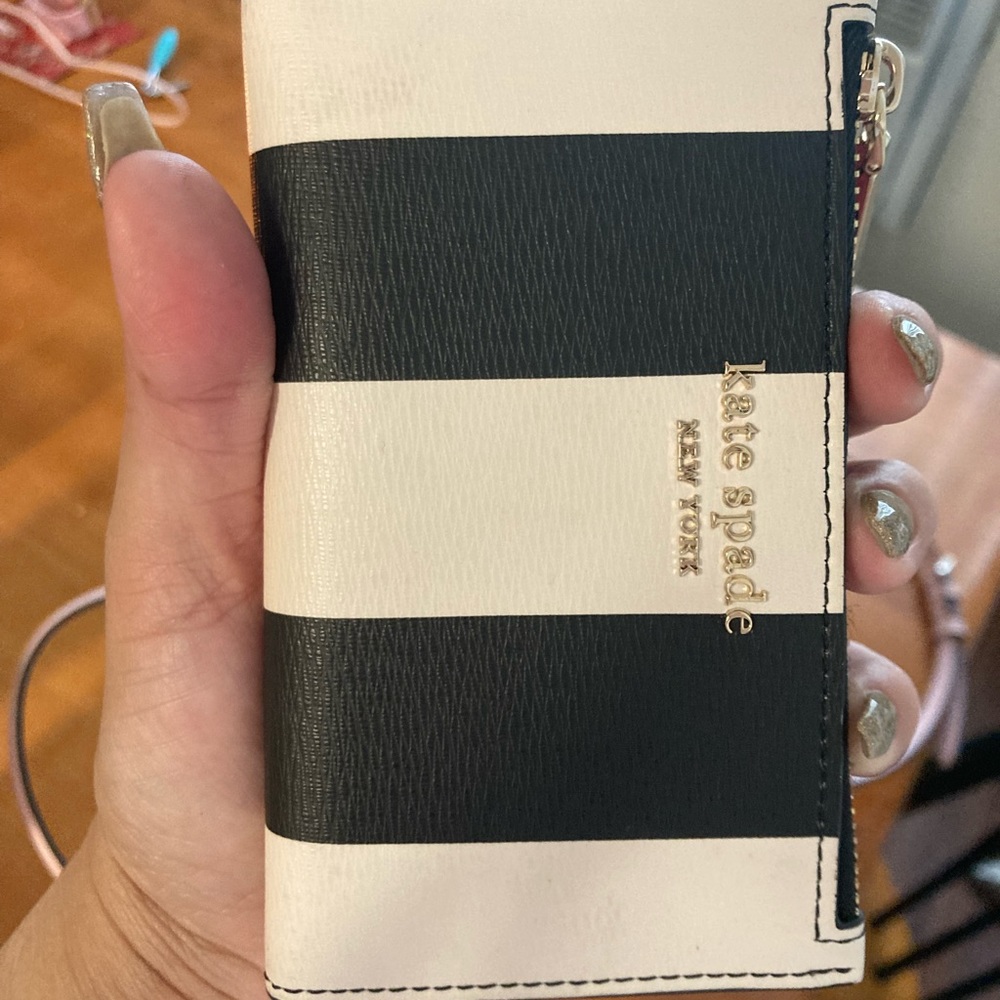 Kate Spade Spencer Stripe Small Slim Bifold Wallet, Black multi